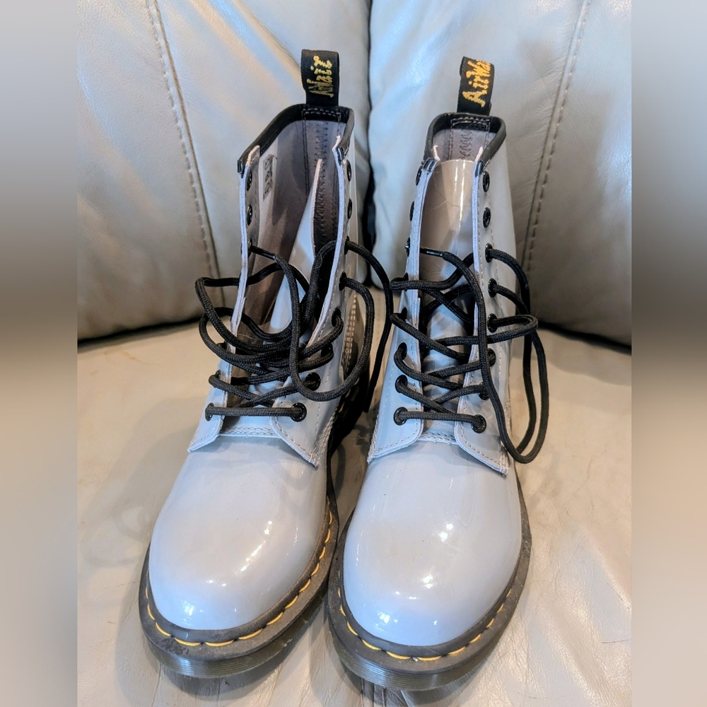 Dr. Martens Glossy Grey Combat Boots